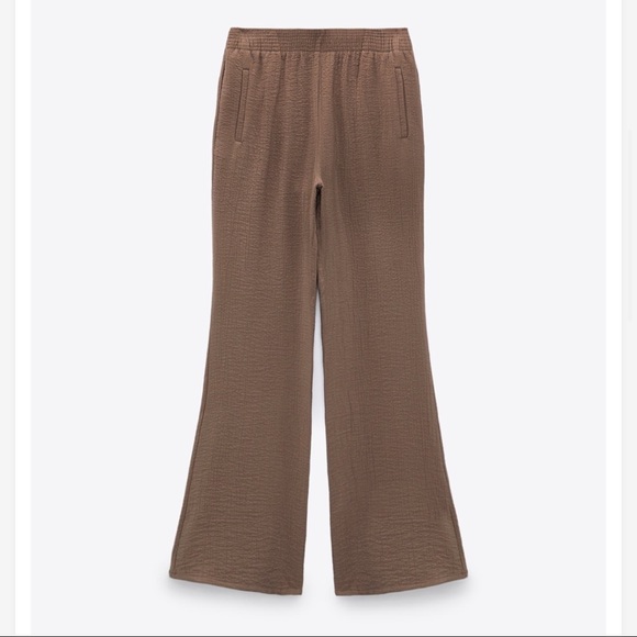 ZARA Textured Straight Leg Pants Brown Taupe - Picture 3 of 7
